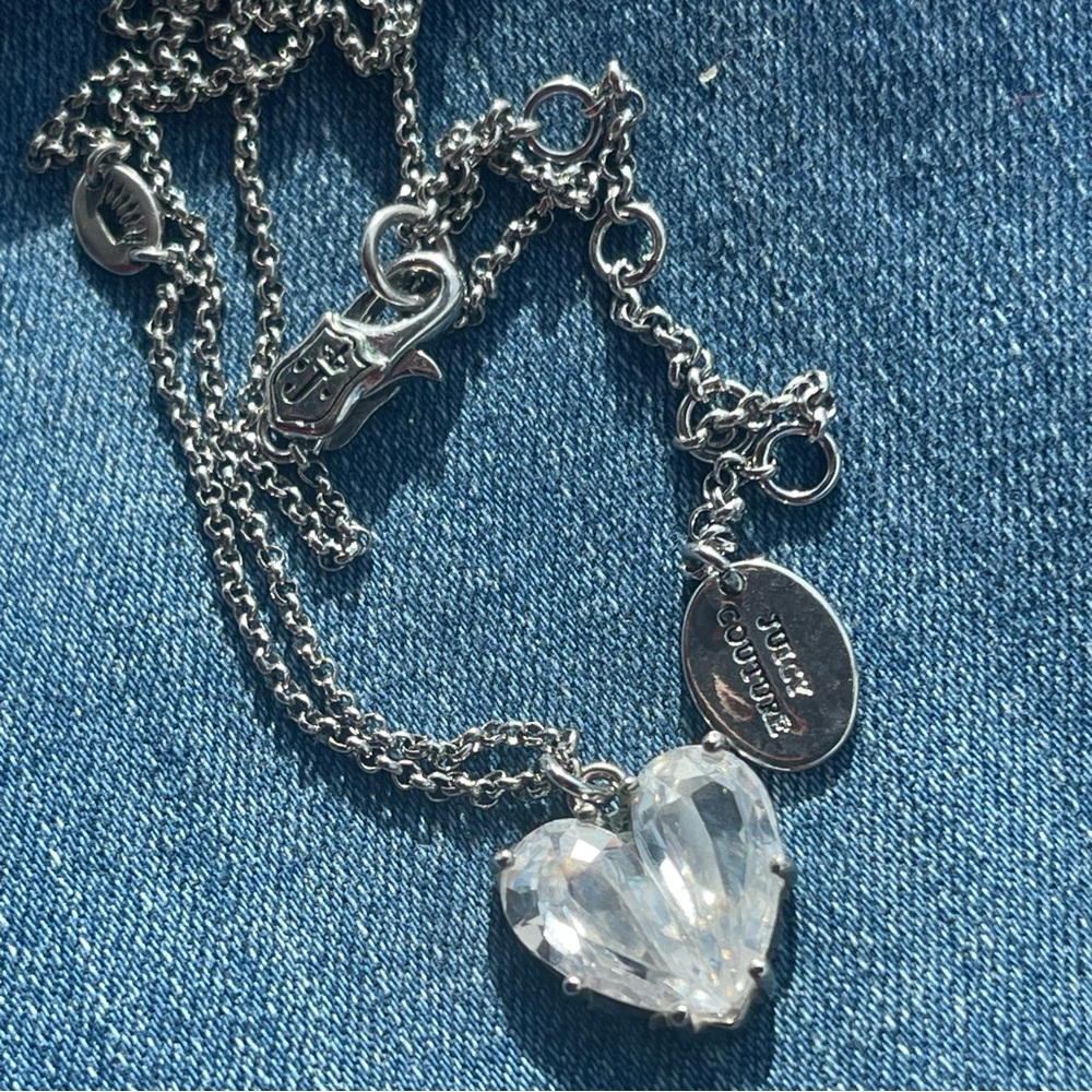 Vintage Juicy Couture Heart Necklace Silver Tone